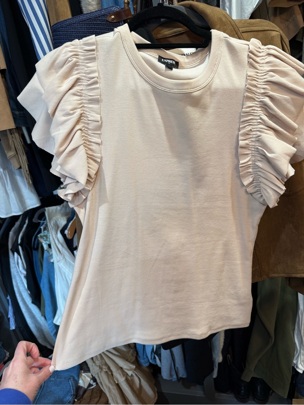 Express Cream Ruffle-Sleeve Tank Top